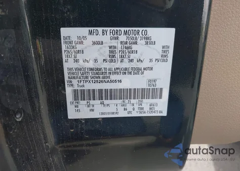 2006 Ford F150 из США, поврежденный, VIN 1FTPX12526NA50516